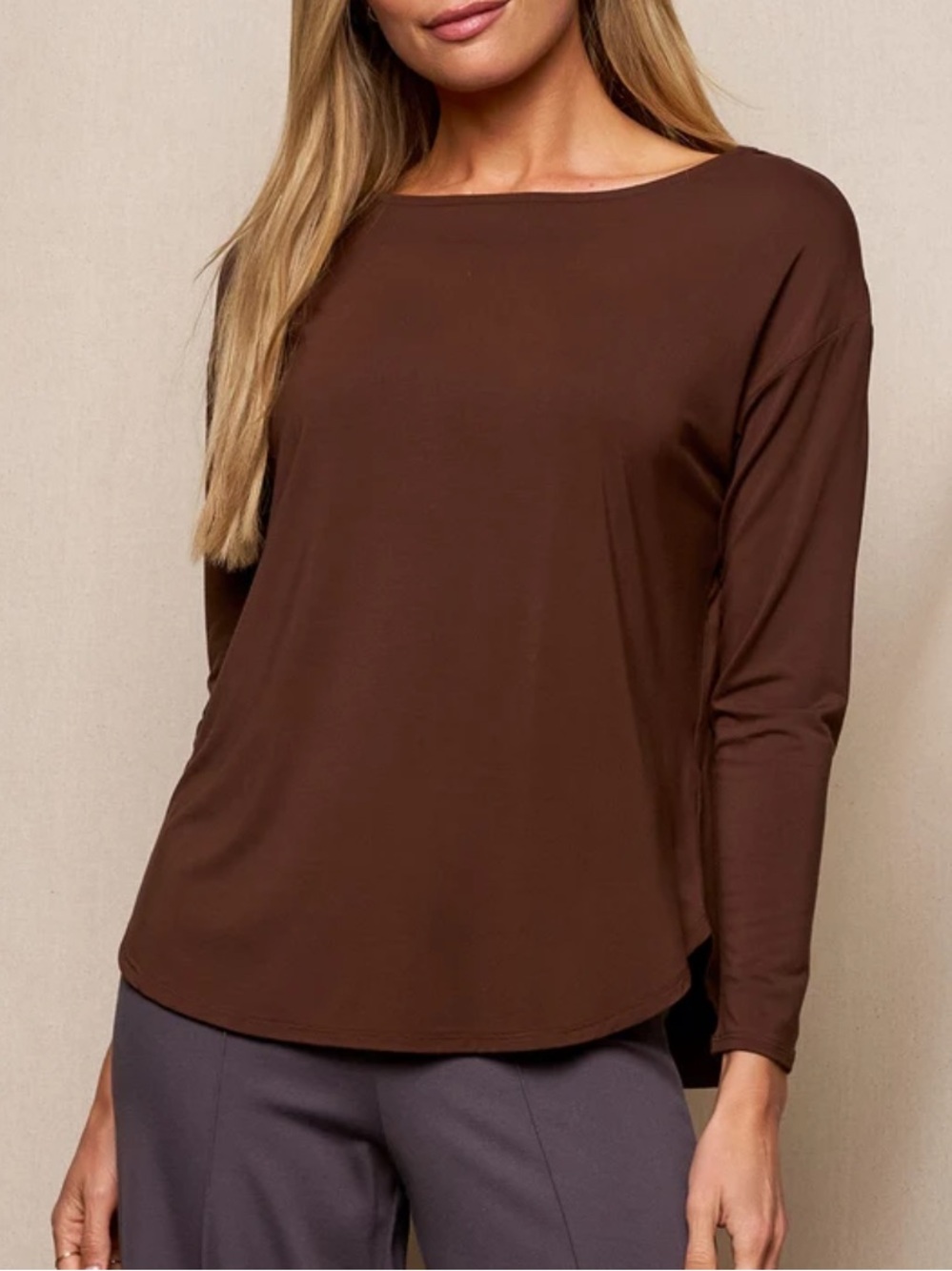 Sivana Bamboo dolman long sleeve tee coffee brown XS sustainable antibacterial